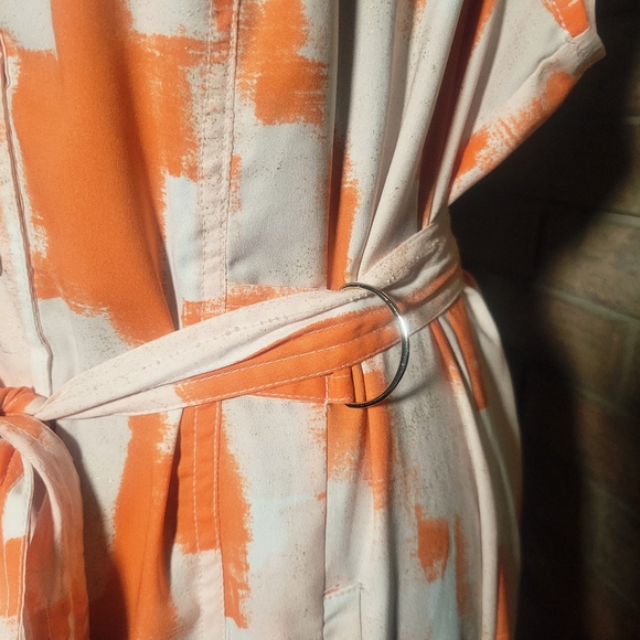 DKNY Orange/White Sleeveless Abstract V-Neck Maxi Sundress Size XL - Picture 3 of 13